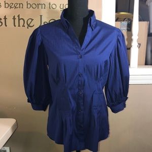 Antilia Femme Blue Puff Sleeves Button Down Top